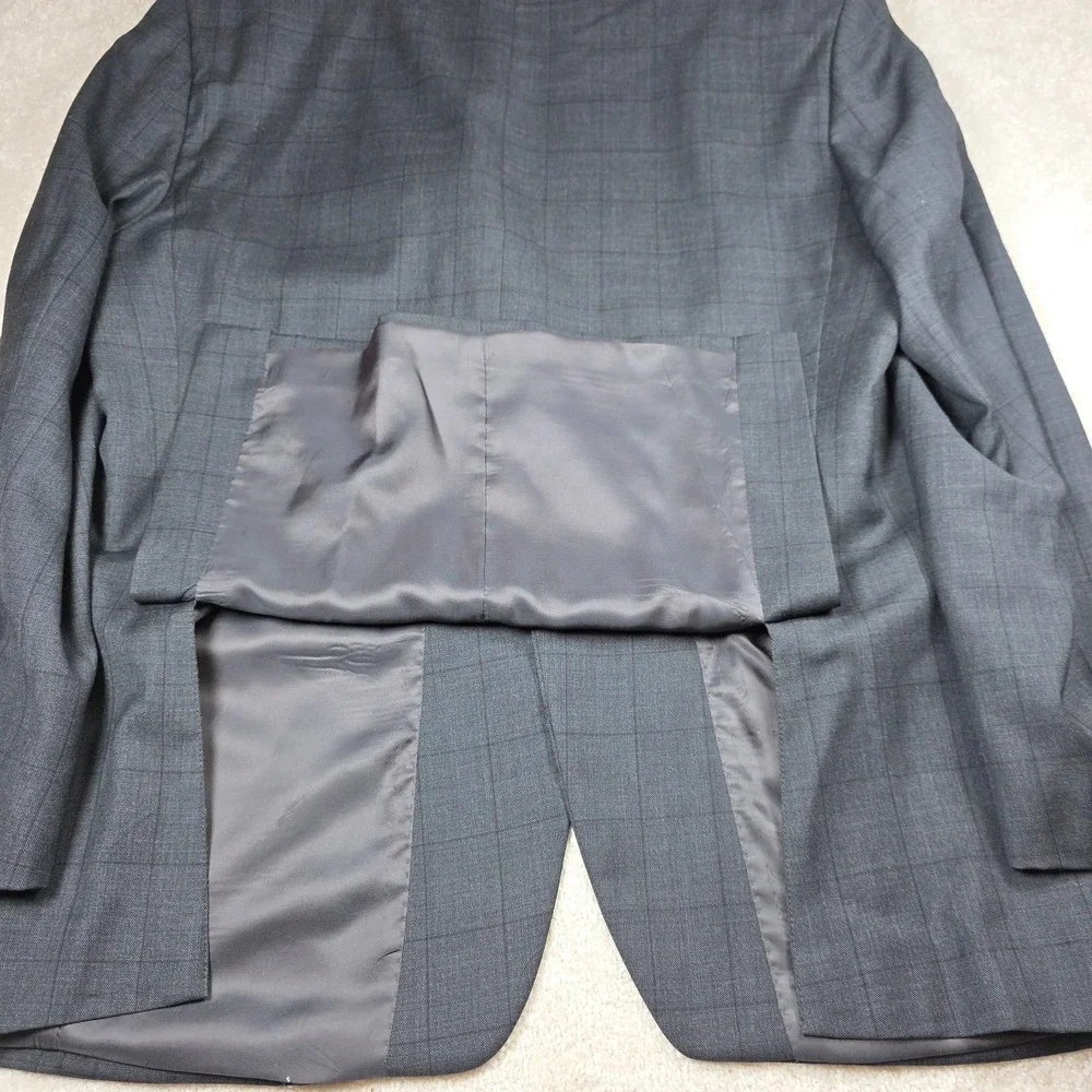 Lauren Ralph Lauren Blazer Mens 42R Grey Windowpane 100% Wool Sport Coat 2-Buttn